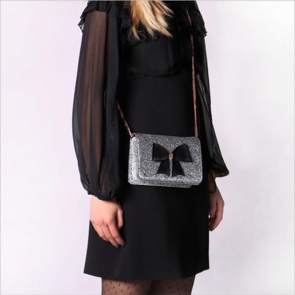 NWOT Ted Baker London Jeminna Velvet Bow Evening Bag Metallic Clutch Crossbody - Picture 2 of 14